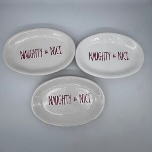 Rae Dunn Magenta Naughty & Nice Ceramic Dish Plate Set of‎ 3 Christmas Holiday